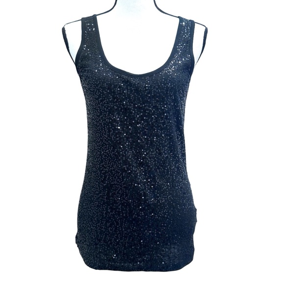 Dkny Tops - DKNY BLACK SEQUINS SCOOP NECK SLEEVELESS COTTON TOP